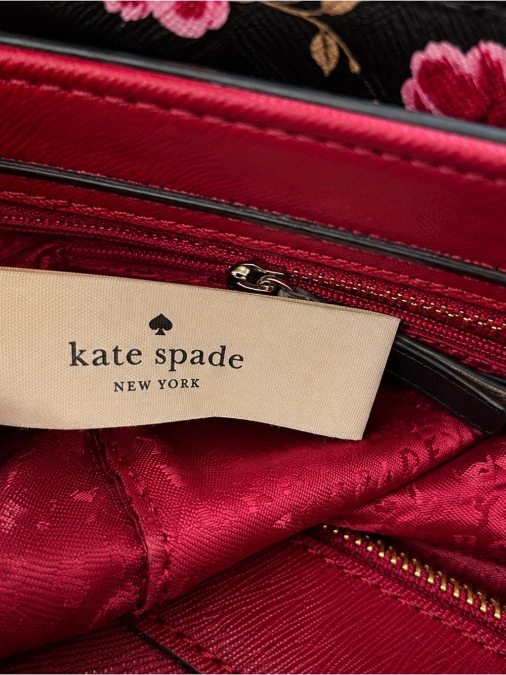 Kate Spade New York Red Floral Saffiano Leather Satchel Crossbody Purse - Picture 9 of 10